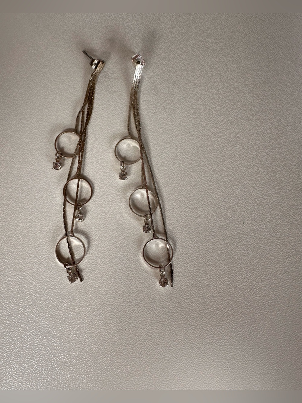 Silver Dangle Circle & Crystal Drop Earrings
